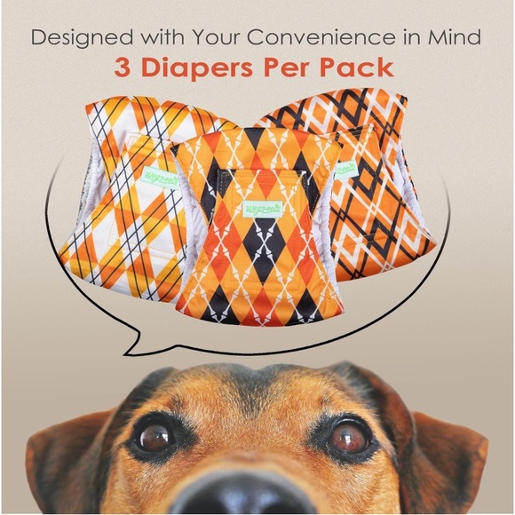 WEGREECO Washable Male Dog Belly Band Diapers Yellow Geometric 3-Pack Sz XXL - Picture 2 of 9
